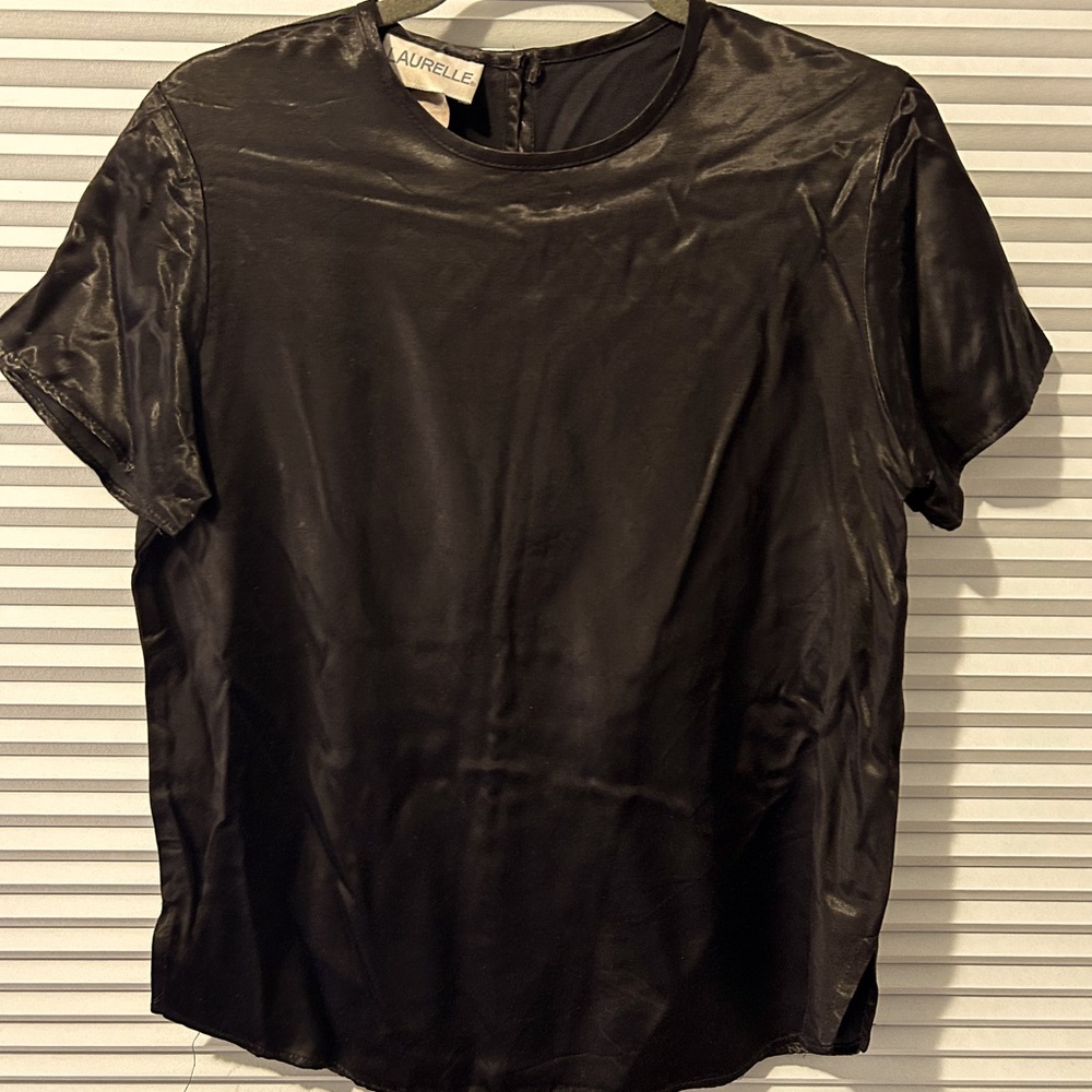 Shiny Black Vintage Blouse by Laurelle